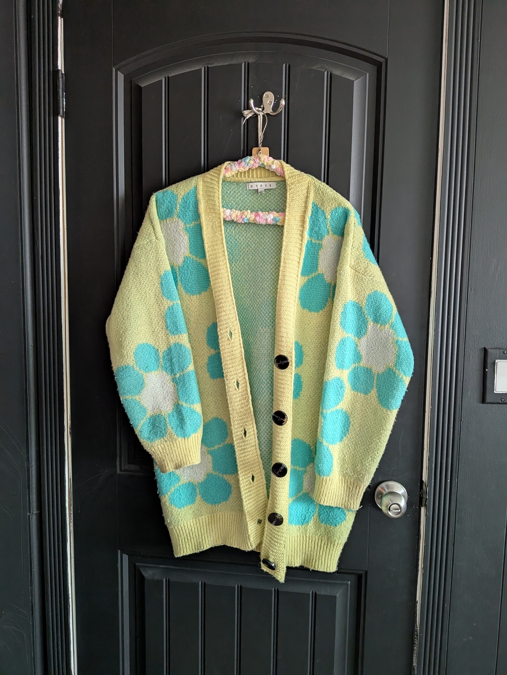 HYFVE Floral Button-Front Cardigan in Lime Green and Turquoise